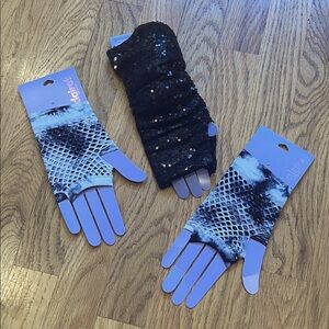 Black Sequin and Black and White Tie-dye Patterned Gloves - 3 Pairs